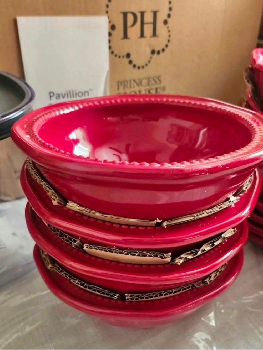 Princess House Pavillion Red Glazed Ceramic Bowls - Set of 4